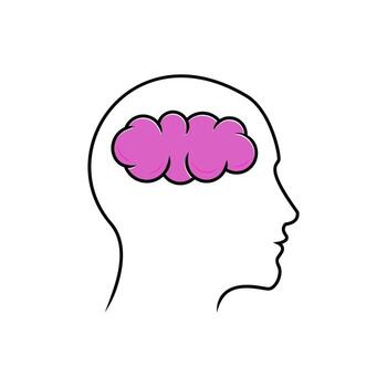 simple illustration of brain inside head on isolated background. line illustration with the theme of intelligence vector