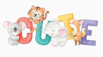 colorful cute letter with cartoon wild animals illustration vector