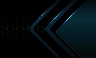 Abstract metallic blue black arrow direction dark grey hexagon mesh design modern futuristic background vector