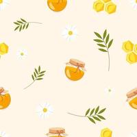 vector seamless pattern honey with tea and flowers