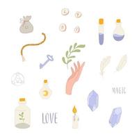 Boho Witch and Magic Collection with hand, crystal and symbols vector