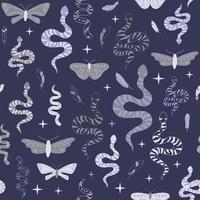 Boho magic pattern with snake and feather vector