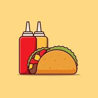 Tacos fast food with sauce cartoon vector flat design illustration