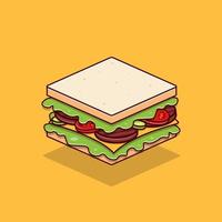 ilustración de diseño plano de vector de dibujos animados de sándwich