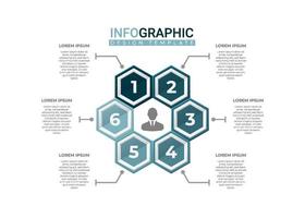 Modern infographic presentation in 6 steps. Creative hexagonal infographic concept. vector