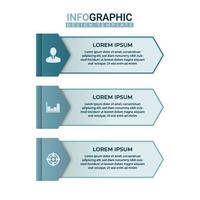 infografía de etiqueta horizontal moderna en elementos de 3 pasos. plantilla gráfica de información empresarial con iconos vector