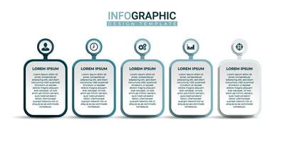 Business presentation graphic template with icons. Three-dimensional infographic label in 5 options vector