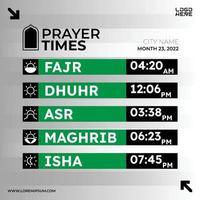 modern islamic five prayer times schedule design vector