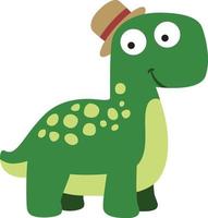 cute dino green with hat kids dinosaurs character character design vector