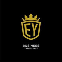 logotipo inicial de ey escudo estilo corona, diseño de logotipo de monograma elegante de lujo vector