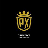 logotipo de px inicial escudo estilo corona, diseño de logotipo de monograma elegante de lujo vector