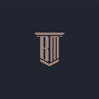 BM initial monogram logo with pillar style design vector