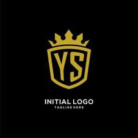 escudo de logotipo ys inicial estilo corona, diseño de logotipo de monograma elegante de lujo vector