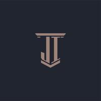 JI initial monogram logo with pillar style design vector
