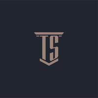 TS initial monogram logo with pillar style design vector