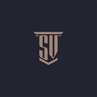 SV initial monogram logo with pillar style design vector