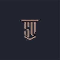 SV initial monogram logo with pillar style design vector