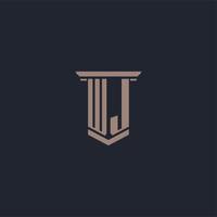 logotipo de monograma inicial wj con diseño de estilo pilar vector