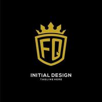 logotipo fq inicial escudo estilo corona, diseño de logotipo de monograma elegante de lujo vector