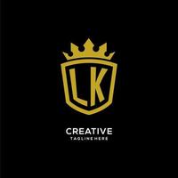 Initial LK logo shield crown style, luxury elegant monogram logo design vector