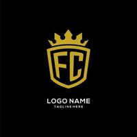 estilo de corona de escudo de logotipo fc inicial, diseño de logotipo de monograma elegante de lujo vector
