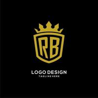 estilo de corona de escudo de logotipo inicial rb, diseño de logotipo de monograma elegante de lujo vector