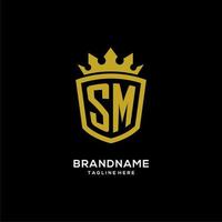 Initial SM logo shield crown style, luxury elegant monogram logo design vector