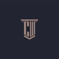 CW initial monogram logo with pillar style design vector