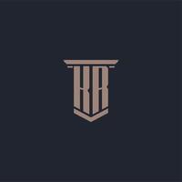 KR initial monogram logo with pillar style design vector