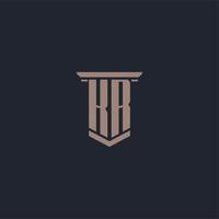 KR initial monogram logo with pillar style design vector