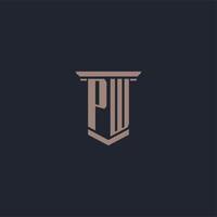 PW initial monogram logo with pillar style design vector