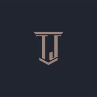 TJ initial monogram logo with pillar style design vector