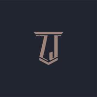 ZJ initial monogram logo with pillar style design vector