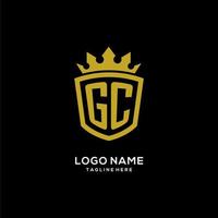 estilo de corona de escudo de logotipo gc inicial, diseño de logotipo de monograma elegante de lujo vector