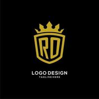 estilo de corona de escudo de logotipo inicial ro, diseño de logotipo de monograma elegante de lujo vector