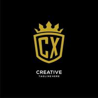 estilo de corona de escudo de logotipo cx inicial, diseño de logotipo de monograma elegante de lujo vector