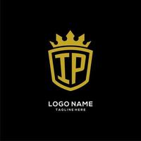 estilo de corona de escudo de logotipo de ip inicial, diseño de logotipo de monograma elegante de lujo vector