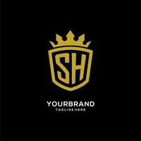 Initial SH logo shield crown style, luxury elegant monogram logo design vector