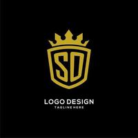 Initial SO logo shield crown style, luxury elegant monogram logo design vector