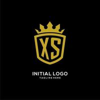 estilo de corona de escudo de logotipo xs inicial, diseño de logotipo de monograma elegante de lujo vector