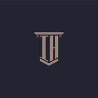 IH initial monogram logo with pillar style design vector