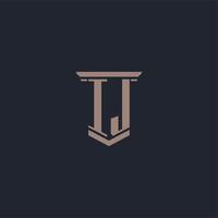 IJ initial monogram logo with pillar style design vector
