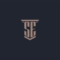 SE initial monogram logo with pillar style design vector