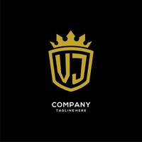 logotipo de vj inicial escudo estilo corona, diseño de logotipo de monograma elegante de lujo vector