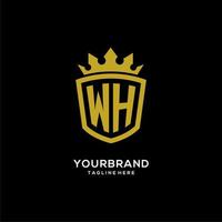 logotipo wh inicial escudo estilo corona, diseño de logotipo de monograma elegante de lujo vector