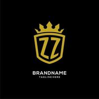estilo de corona de escudo de logotipo inicial zz, diseño de logotipo de monograma elegante de lujo vector