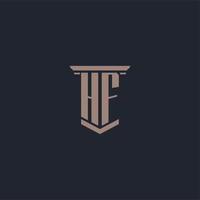 HF initial monogram logo with pillar style design vector