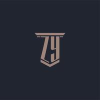 ZY initial monogram logo with pillar style design vector