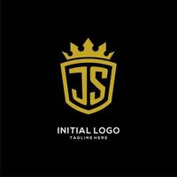 logotipo js inicial escudo estilo corona, diseño de logotipo de monograma elegante de lujo vector