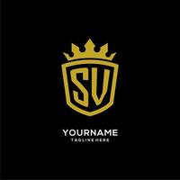 Initial SV logo shield crown style, luxury elegant monogram logo design vector